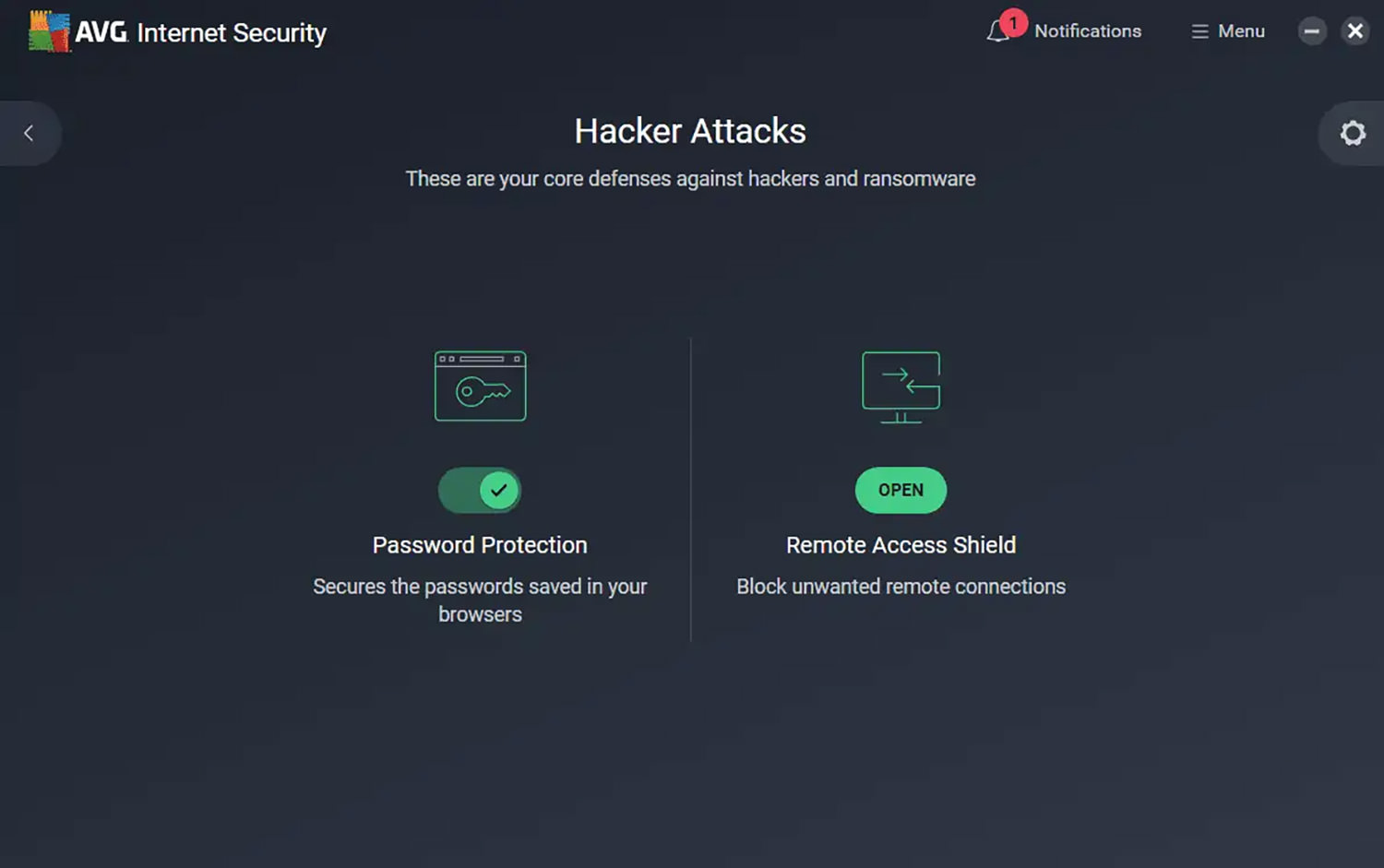 Interface de sécurité AVG