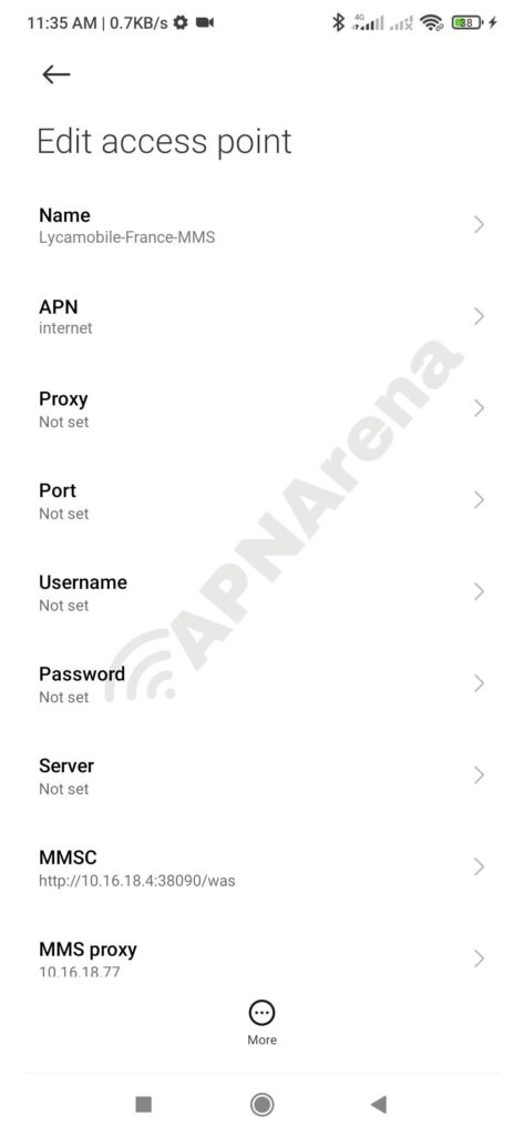 Écran de configuration des paramètres APN Lycamobile pour Android et iPhone en France