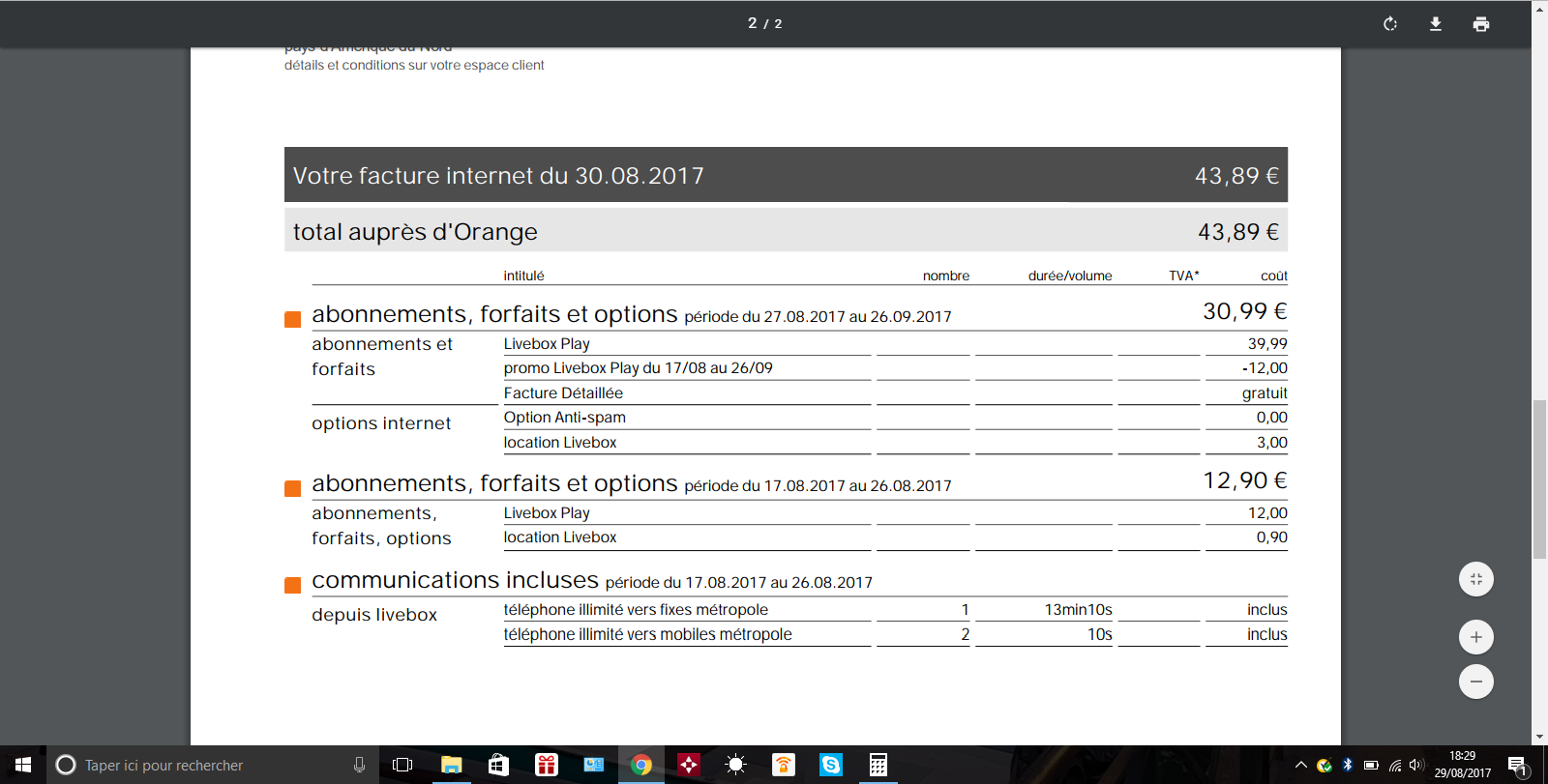 exemple facture Orange Internet détaillée