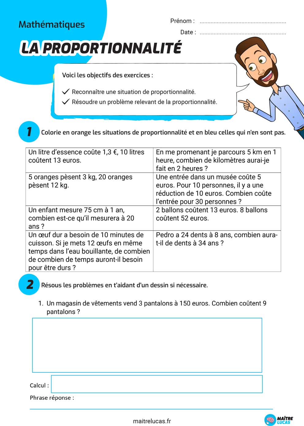 Exercice de proportionnalité CM2