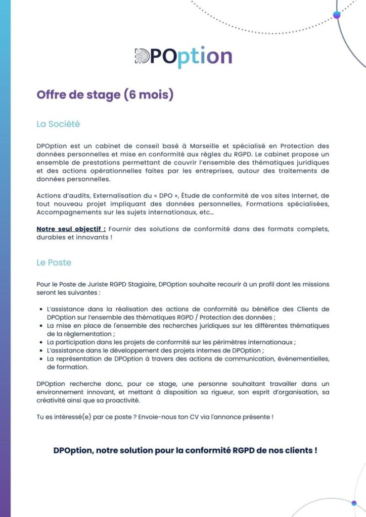 Illustration d'une offre de stage RGPD avec équipe en entreprise