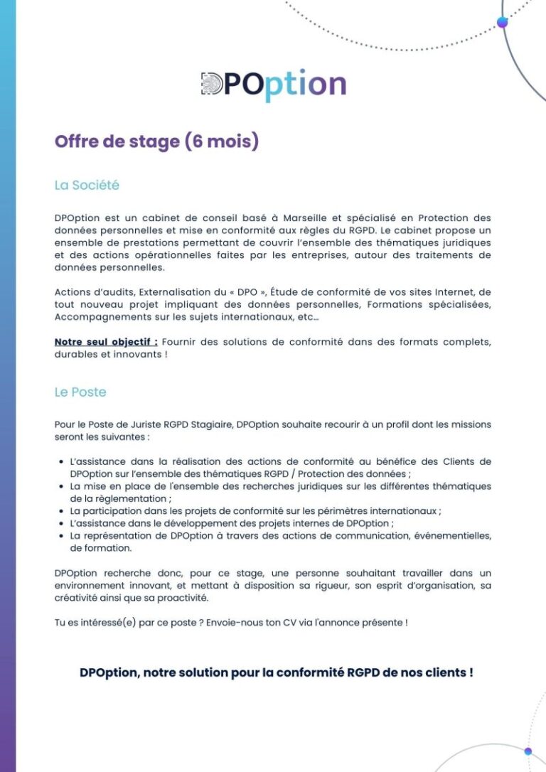 Illustration d'une offre de stage RGPD avec équipe en entreprise