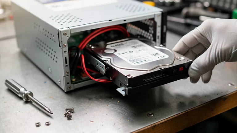 Disque dur installé dans un enregistreur vidéo